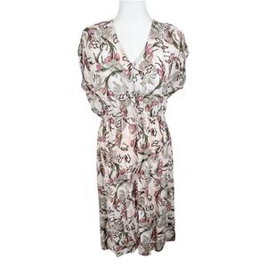 Bobeau Dress Women Extra Small Pink V-Neck Floral All Over Print Midi S/S Casual